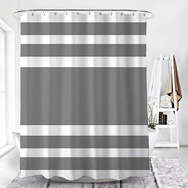 Bruseforhæng, Badeværelsesforhæng med 12 Kroge, Vandtæt Polyester Grey Stripe