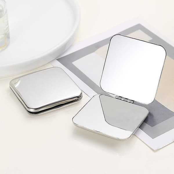 Makeup Spejl Dobbeltsidet Bærbart Sammenklappeligt 5,7x5,7cm (sølv)