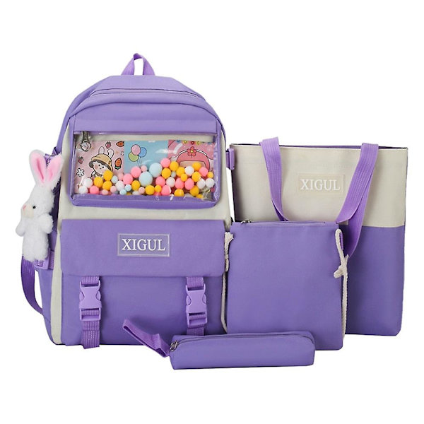 4st/ set kvinnor skolryggsäckar skolväska daisy canvas för tonåringar flickor student college bokväska pojkar väska bolsas mochilas F purple