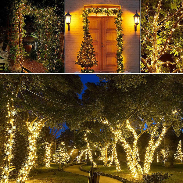 Solar Julelys LED - 22 meter 200 LED 8 tilstande Fe Lys Til Have, Hegn, Altan red light