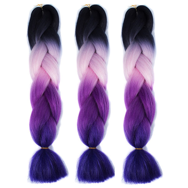 3 nippua valmiiksi venytettyjä punontahiuksia, jumbo-virkkuukoukkuletit, 60 cm pitkät värikkäät letit, box braids -virkkuukoukkuletit G