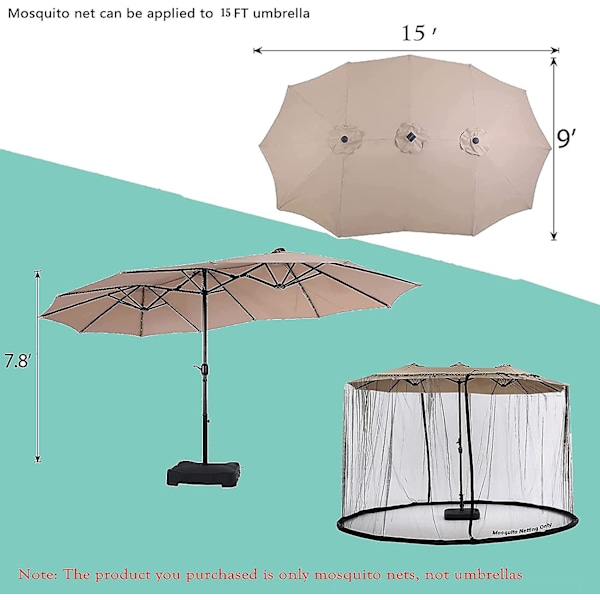 Myggnät för 15 fot dubbelsidigt uteplats paraply nät dubbla blixtlås vattenrör botten används och för uteplats Gazebo Pop Up Canopy10x10 utbytbart