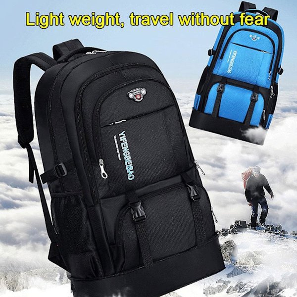 Utvidbar Oxford-ryggsekk med stor kapasitet, 65l reise-ryggsekk for fjellklatring, camping eller fotturer Blue