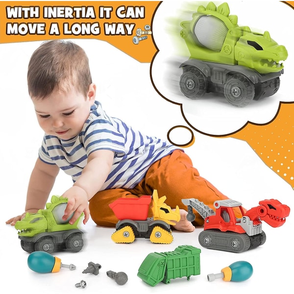 Ta isär dinosauriebilar leksaker för barn med borrmaskiner, leksaker för byggfordon