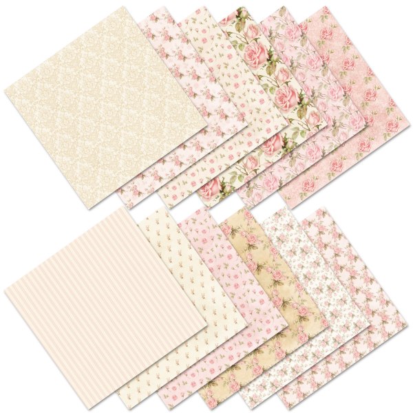 Kartongpapper 6" x 6", 48 ark Scrapbook Paper Pad Enkelsidiga papperspaket med blommönster för växtmönster, 12 mönster