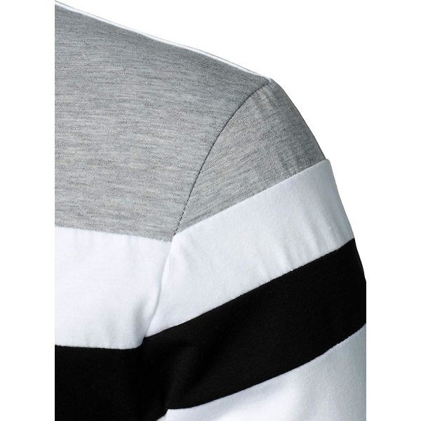 Herr Casual Långärmad Polotröjor Kontrastfärg Patchwork Bomull Tee Toppar White M