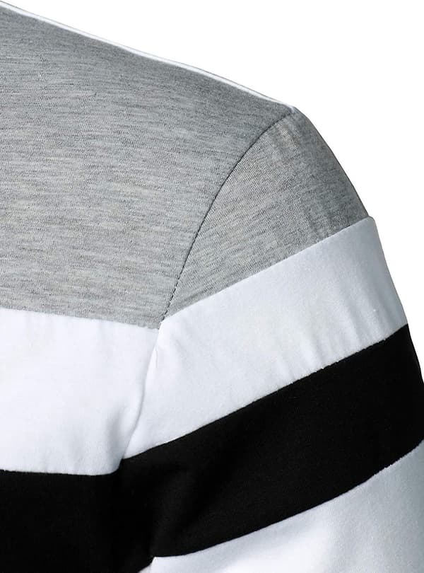 Herr Casual Långärmad Polotröjor Kontrastfärg Patchwork Bomull Tee Toppar White S