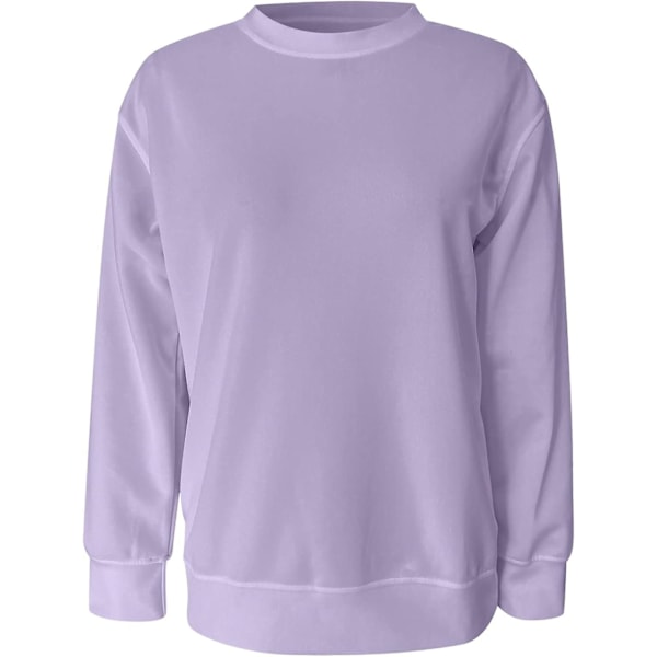 Damtröja med rund hals för kvinnor, lätt, avslappnad, långärmad, överdimensionerad, söt pullover med huva m2 purple Medium