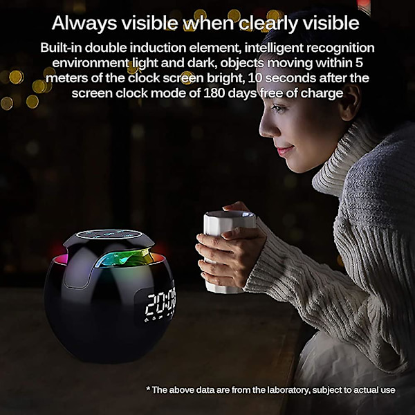 Bluetooth-högtalare. Bärbar högtalarväckarklocka med FM-radio. LED-display