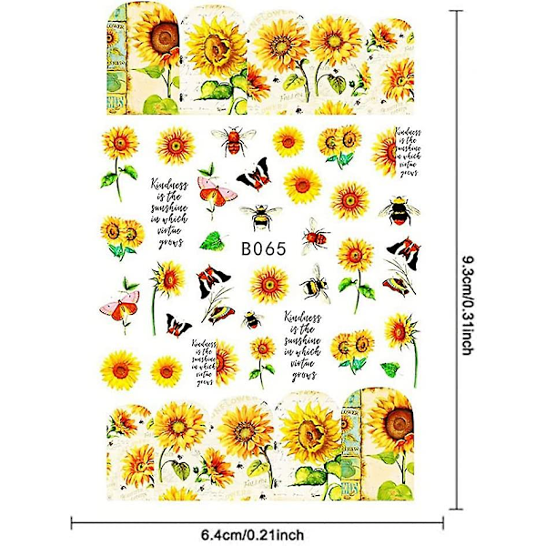 12 ark solsikke neglekunst klistermærker med pincet blomsterblomst neglekunst klistermærke selvklæbende solsikke dekaler små tusindfryd blomster negle klistermærker