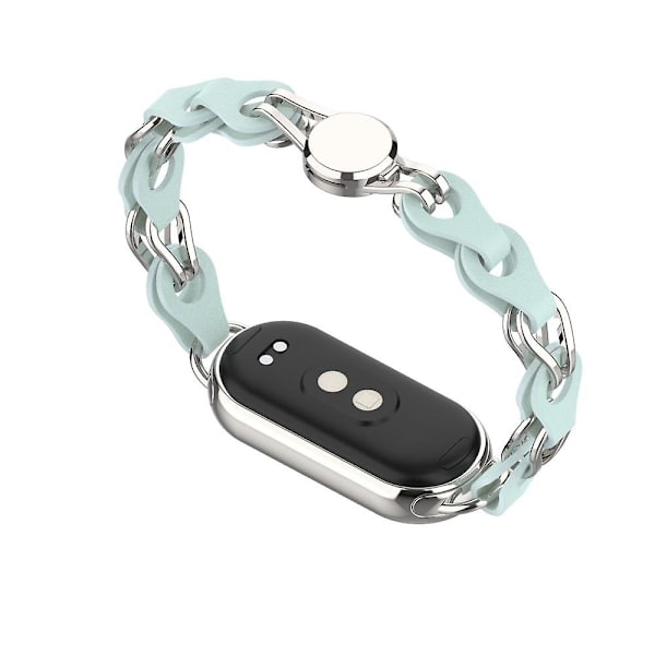 Til Xiaomi Smart Band 8 Magnetisk Urrem Ægte Koskindslæder + Armbånd med Aluminiumlegeringskæde Blue