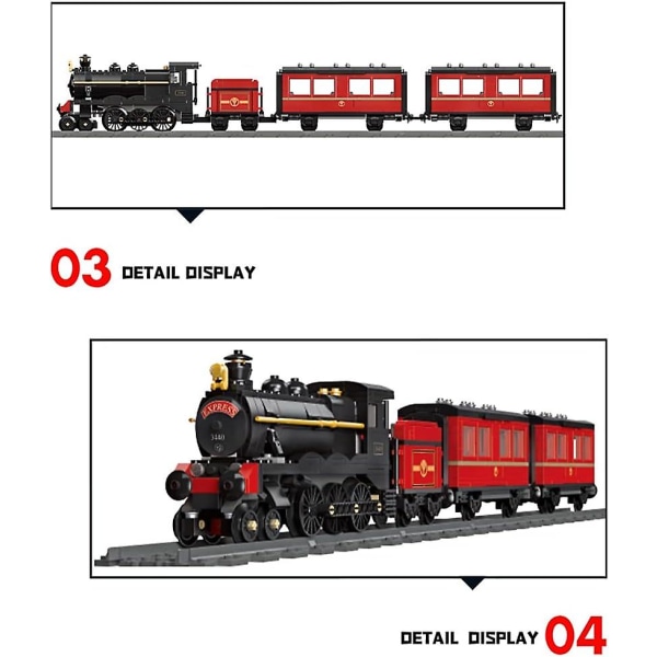 Set, Moc-tåglokomotivmodell med tågspårsscen, 789 st gör-det-själv monteringsbyggnad