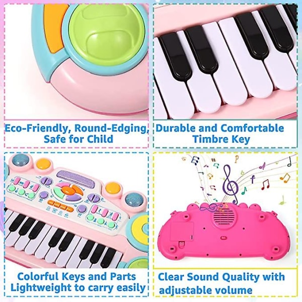 Legetøjspiano til småbørn, 24 tangenter, multifunktionelt babypiano, legetøj til piger, børnepiano, keyboard til småbørn, fødselsdag