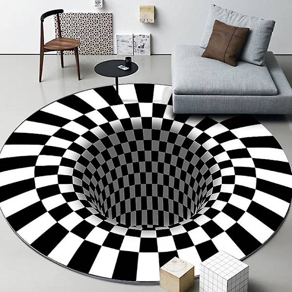 Pyöreä 3D-matto Vortex Trap -visuaalinen illuusio, painettu alue matto lattiamatto liukumaton 80x80cm