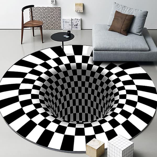 Rund Form 3D Teppe Vortex Trap Visuell Illusjon Teppe Trykt Område Teppe Gulvmatte Sklisikker 80x80cm