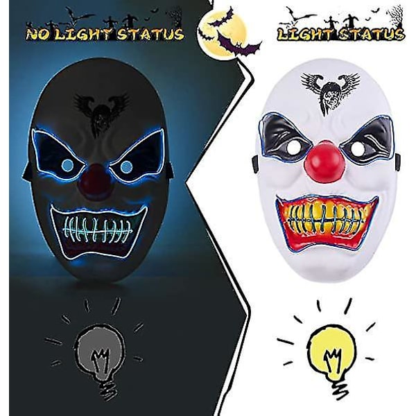 Halloween LED Clown Mask, Läskig Luminous Joker Mask, Halloween Jul Karneval Kostym Cosplay Fest Mask