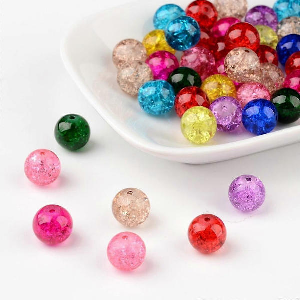 50 st Blandade Krackelerade Glaspärlor Runda 10mm Hål: 1,3~1,6mm