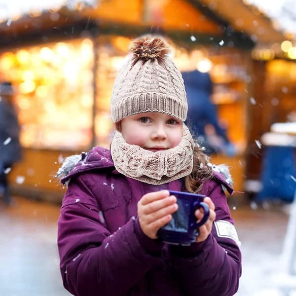 Barn Vinter Varma Mössa Halsduk Set Termisk Stickad Virkad Tjock Fluffig Småbarn Present