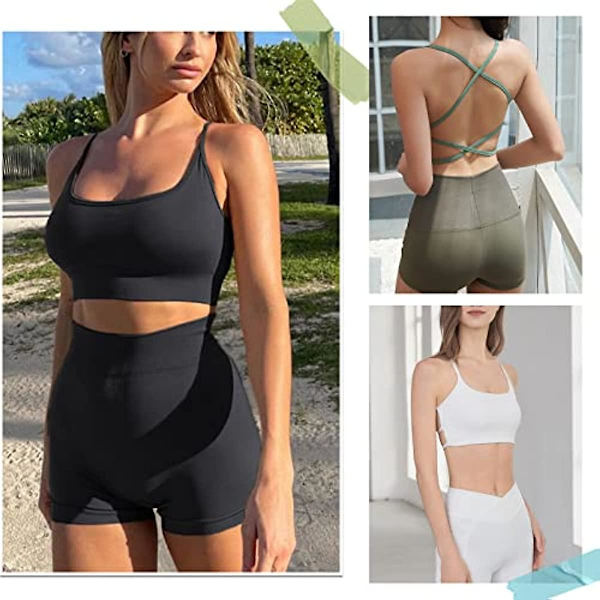 Naisten selästä avoin urheiluliivi, seksikäs bustier, naisten topattu push-up-liivi, ristikkäinen urheiluliivi, ilman kaaritukia, joogaan, kuntosalille Black S