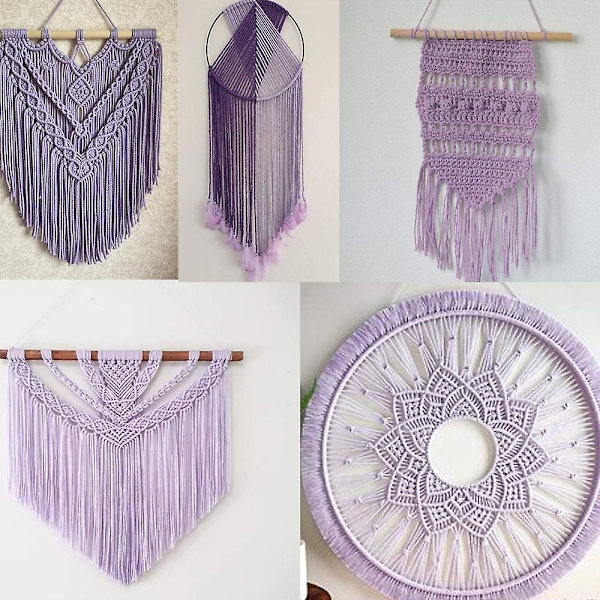 4mm*109 yards Snor, Bomuldssnor Farvet Enkeltrådet Snoet Snor Til DIY Håndværk Vægophæng, Planteophæng lilac colour