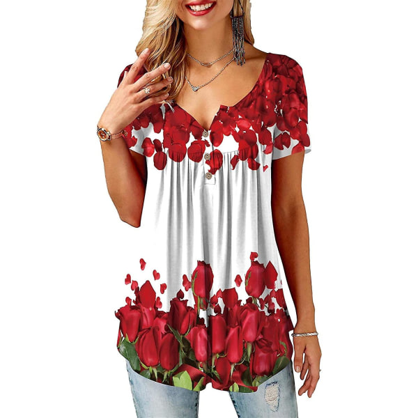 Dame Skjorter Ruffle Løs Knapp Tunic Topper For Kvinner Redrose L
