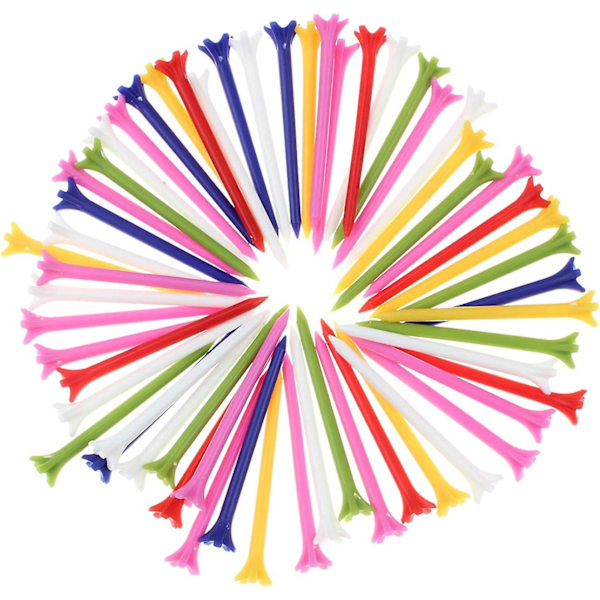 70mm Multicolor Hållbara Plast Anpassningsbara Golf Tees 100 Pack