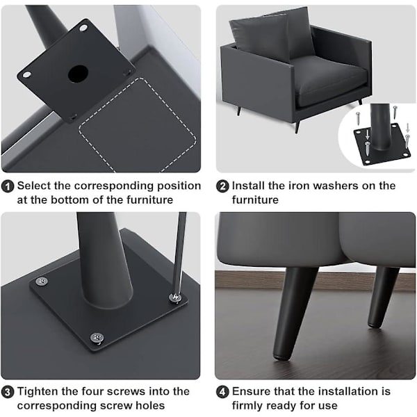 4 st 16 tum tunga mattsvarta metallben i lutande vinkel för möbler, set med ben i modern stil från mitten av århundradet för soffbord, soffa, skåp Matte Black 16 Inch (400mm)