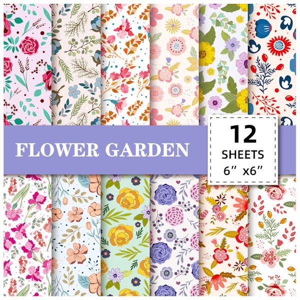 Kartonkpapir 6\"x6\", 48 Ark Scrapbogspapirblok Enkeltsidet Blomsterplantemønster Papirpakker, 12 Designs
