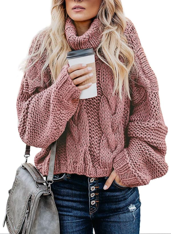 Dame Kabelstrikket Rullekrave Sweater Afslappet Tyk Langærmet Top Pullover