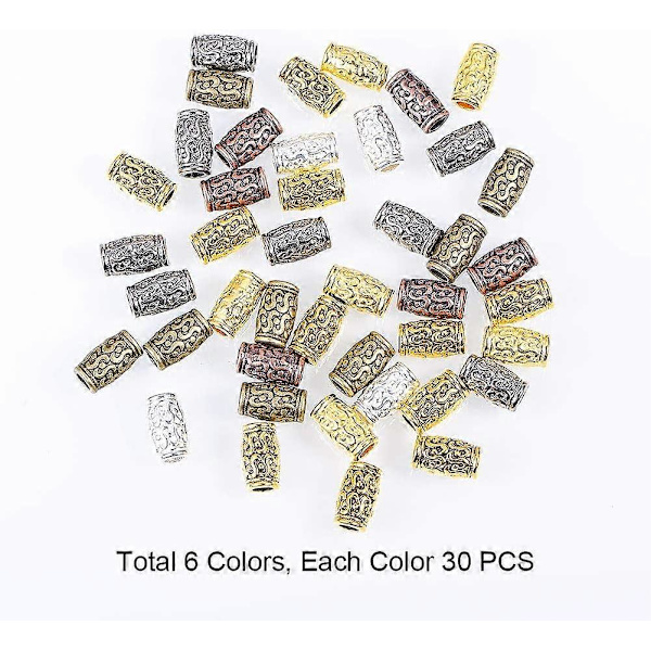 180 st 6 Färgade Kolonnmellanpärlor Tibetansk Filigranrör Metallmellandelar för Armband Halsband Smyckestillverkning Hål: 3,5 mm