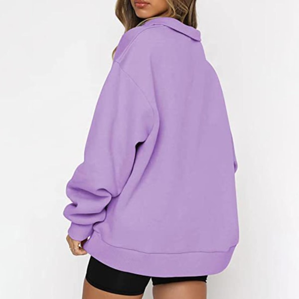 Dam höst sweatshirts oversized halv dragkedja pullover långärmad tröja kvart dragkedja trendig huvtröja outfits för tonåring m0 purple X Large