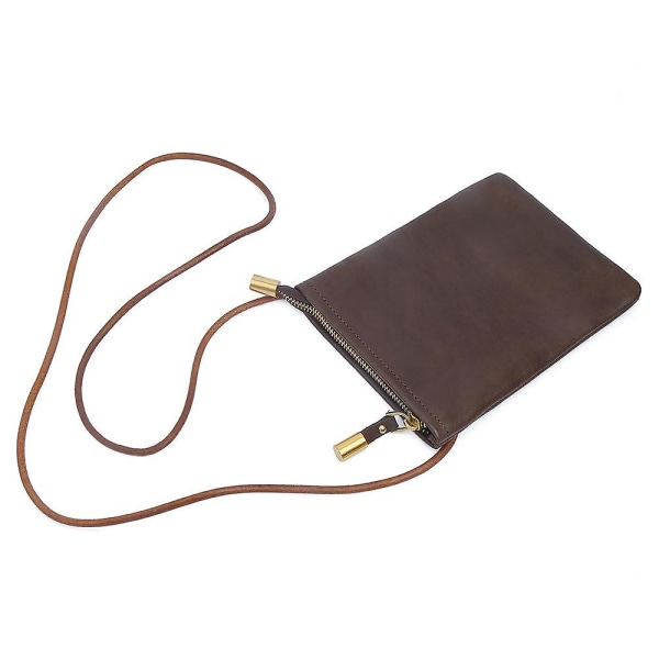 8862 Tyylikäs lehmännahkainen vetoketjullinen puhelinkorttitasku pystysuora naisten crossbody-laukku Coffee
