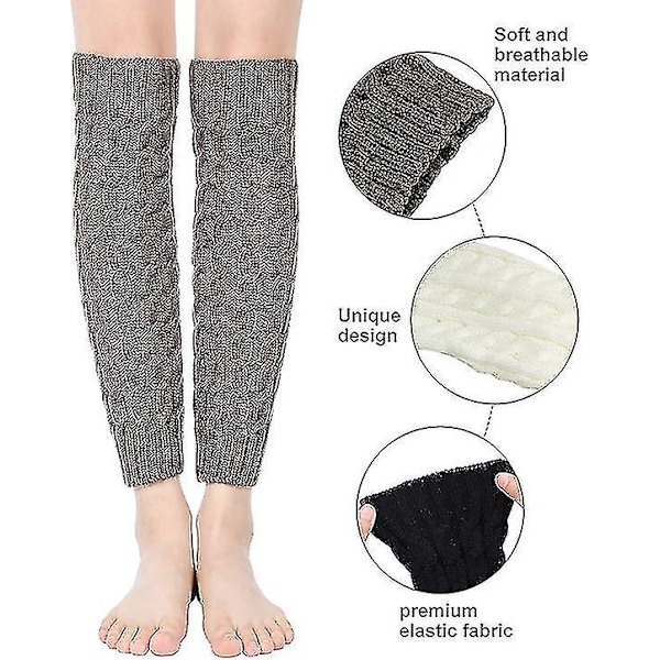 Lange benvarmere for kvinner, jenter, vinter, heklet, strikket, benvarmere, knestrømper, overknees, One Size White