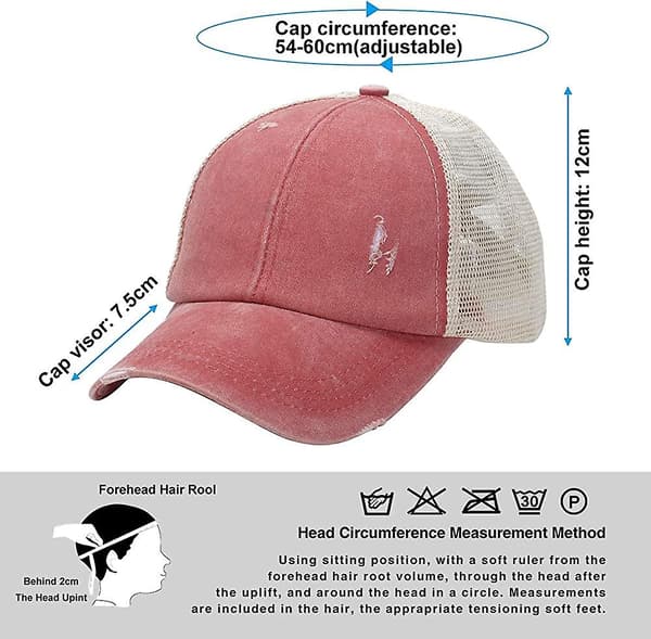 Baseballkasket til kvinder - Klassisk hestehale baseballhat halv mesh vintage sol messy