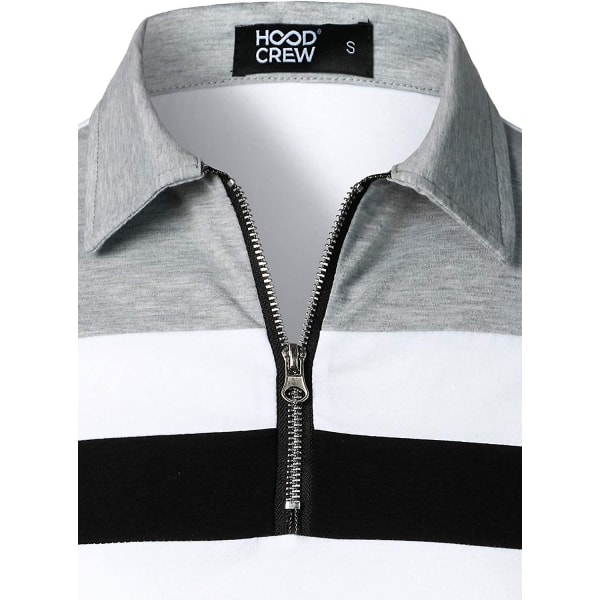 Herr Casual Långärmad Polotröjor Kontrastfärg Patchwork Bomull Tee Toppar White M