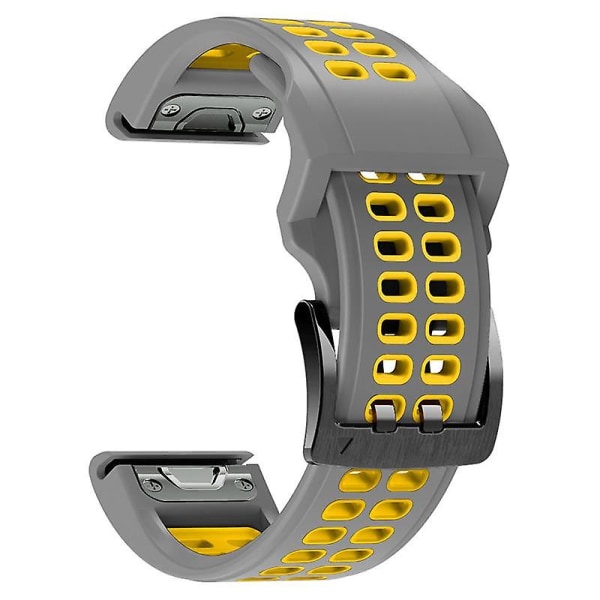 Dual Farve Urrem Til Garmin Fenix 7X/6X/5X Blød Silikone Urrem, Rustfrit Stål Spænde Grey Yellow