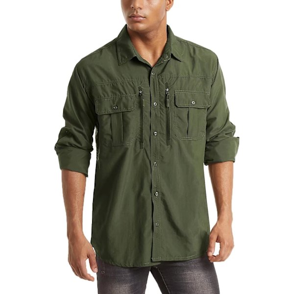 Men's Upf 50+ solskyddsskjortor - Button Down långärmad skjorta för vandring,