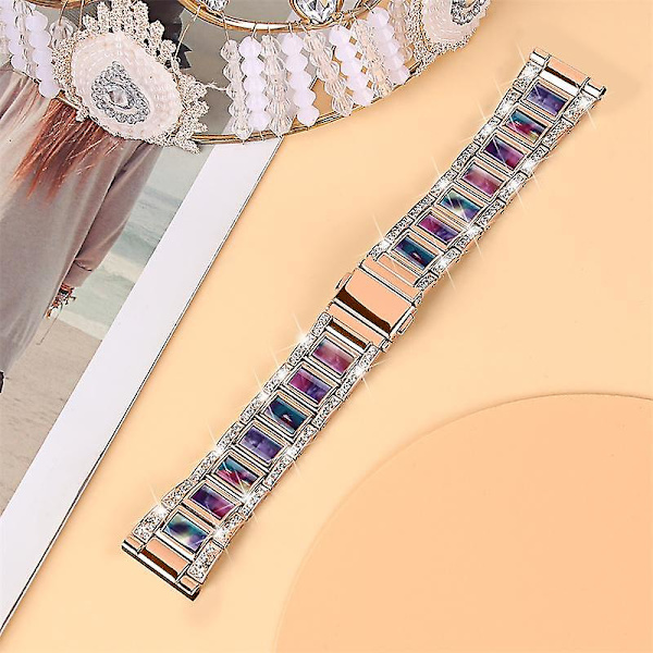 Urrem i rustfrit stål og resin til Huawei Watch GT 2 42mm/Watch 2/Honor MagicWatch 2 42mm Rose Gold Purple Green Mix
