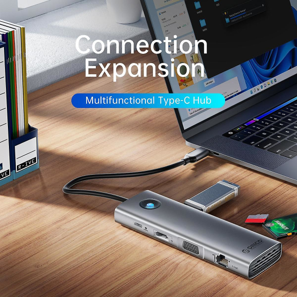 10-in-1 telakointiasema HD+VGA+SD/TF+3,5 mm Audio PD 100 W lataava monitoiminen Type-C -keskitin Silver