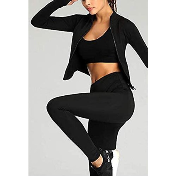 Lätt löparjacka med full dragkedja för kvinnor Träning Slim Fit Yoga Sportkläder med tumhål S