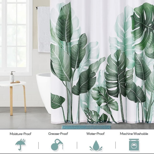 Badrumsduschgardiner - Doftfria tropiska växter på vit bakgrund Gardiner för duschar och badkar i badrummet, 71 X 71 tum långa, inkluderar Ho