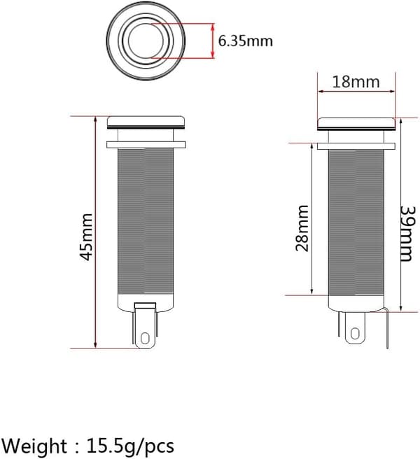 Cylinder Clip End Pin Mono Panel Output Jack Stik til Elektrisk Guitar Bas 6.35MM, Krom