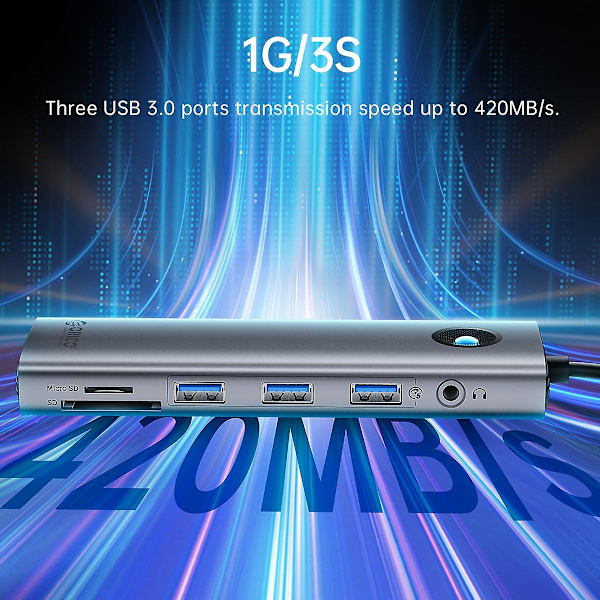 10-in-1 telakointiasema HD+VGA+SD/TF+3,5 mm Audio PD 100 W lataava monitoiminen Type-C -keskitin Dark Grey