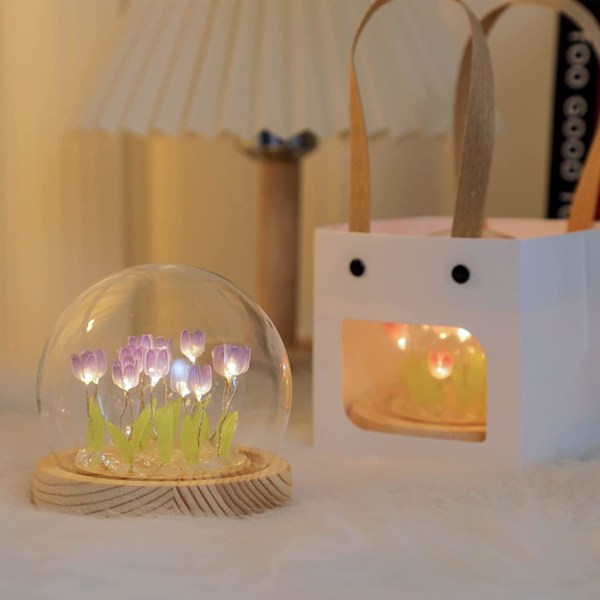 Fyr-färgad 9-blommig glaskupa tulpan glas nattljus skrivbord atmosfärsljus purple