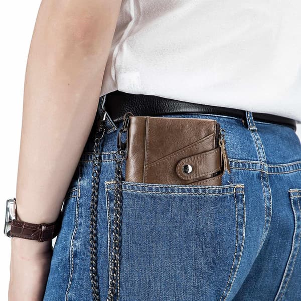 Retro Top-Layer Ko Læderpung RFID Blokerende Kortopbevaringspose Coffee