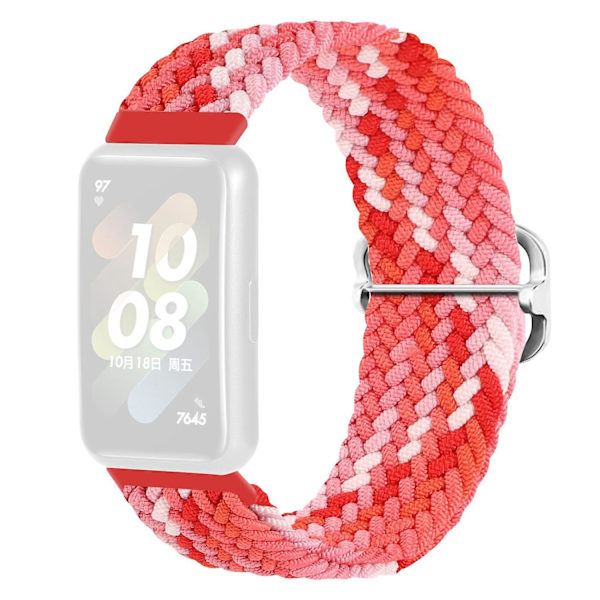 Flätat klockarmband för Huawei Band 7, ersättningsarmband med justerbart spänne Coloful Red