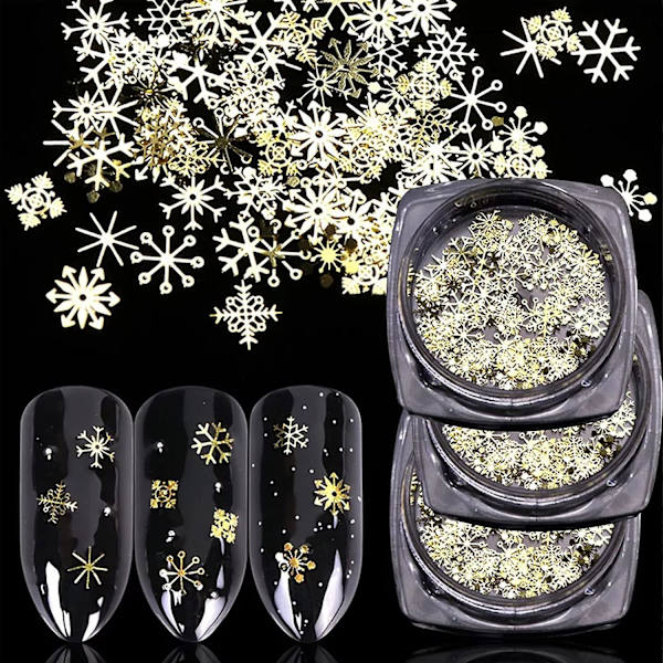 3 Laatikkoa 250 Kpl Joulu Kynsitaide Glittereitä Lumihiutaleet Kulta Metalliset Kynsipaljetit 3D Kynsitaide Koristeet Joulu Glitterit Kynsitaide Koristelu Manikyyri Vinkit Geeli