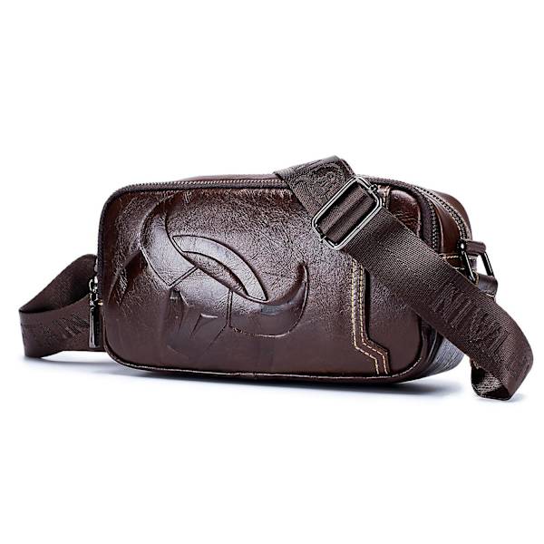 BULLCAPTAIN 0308 Toppskikts läder horisontell budväska casual herr singel axelväska crossbody väska Coffee