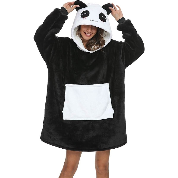 Bärbar filttröja Unisex Panda Hoodie Oversized Sherpa filt Varm med ficka M