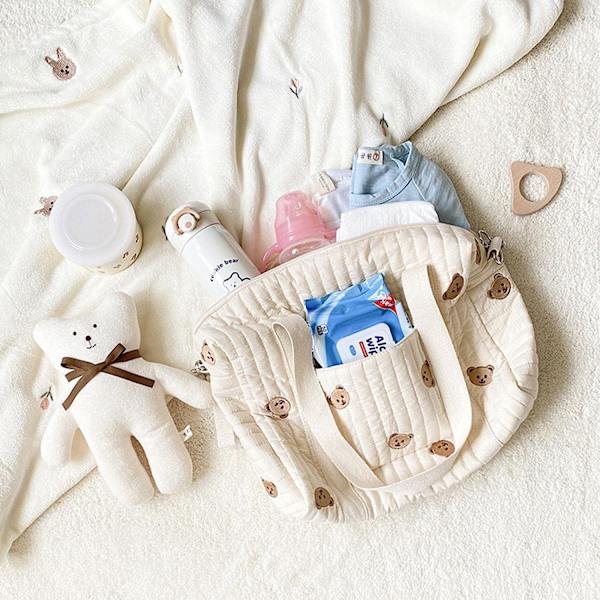 Skötväska för barnvagn, broderad baby skötväska, vattentät rese skötväska, axelväska, bärväska A